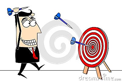 Cartoon businessman, dartboard - goal concept Stock Photo