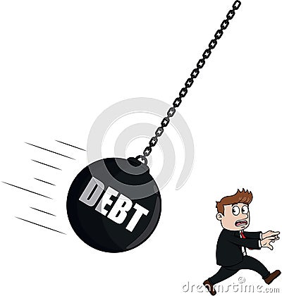 Businessman Debt Ball Attack Color Illustration Vector Illustration