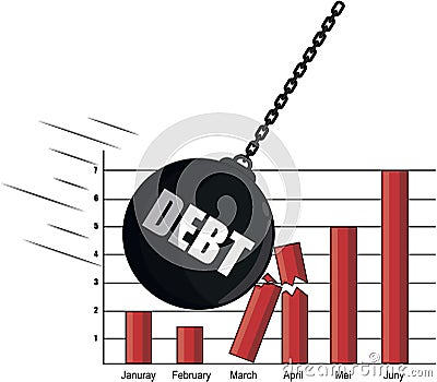 Businessman Debt Ball Destruction Ball Chart Color Illustration Vector Illustration