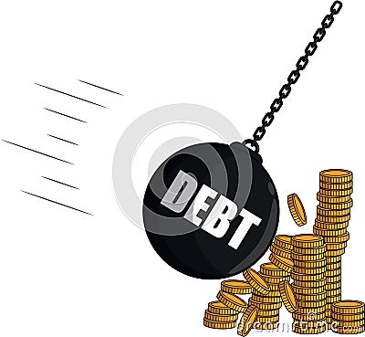 Businessman Debt Ball Destruction Money Coin Color Illustration Vector Illustration