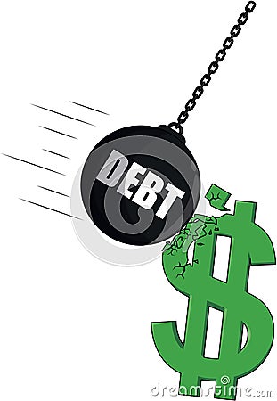 Businessman Debt Ball Destruction Money Color Illustration Vector Illustration