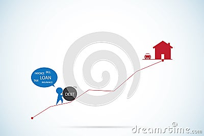 Businessman with a debt ball and home, business concept Vector Illustration