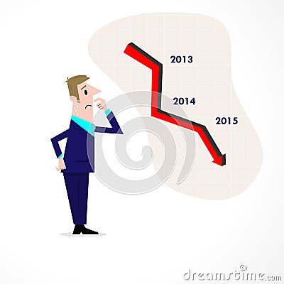 Businessman and decrease graph background Vector Illustration