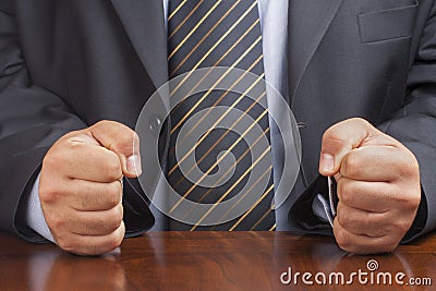 Businessman Desk Fist Fists Angry Closeup Stock Photo