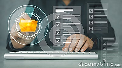 Businessman developer using document management system It is an extension of digitization. Database management Stock Photo