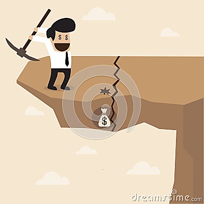 Businessman dig a ground to find a treasure at the Vector Illustration