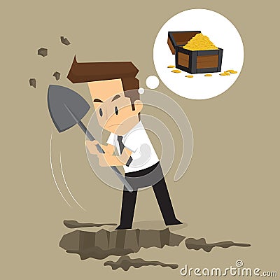 Businessman dig for treasure Vector Illustration