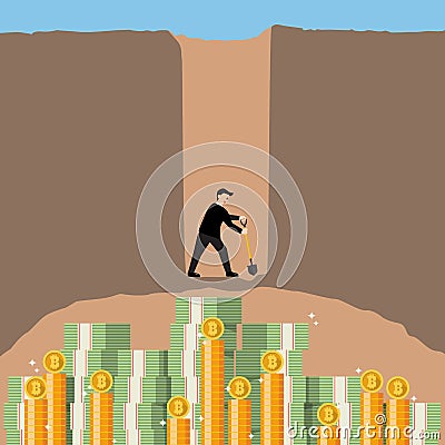 Businessman digging for a bitcoin Vector Illustration