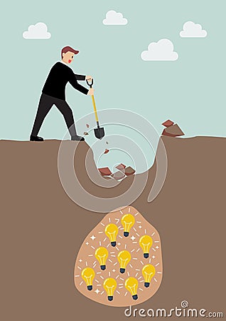 Businessman digging a ground to find an idea Vector Illustration