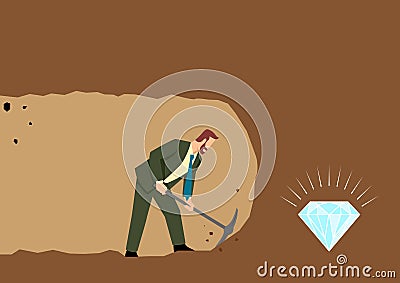 Businessman digging and mining to find treasure Vector Illustration