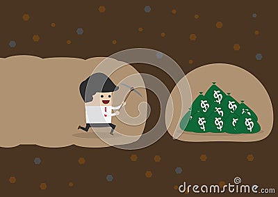 Businessman digging to find money Vector Illustration