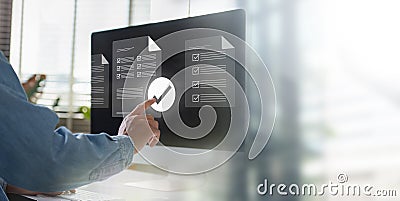 businessman Digital Task and Checklist Interface with Focus on User Interaction, Productivity, Data Optimization, and Corporate Stock Photo