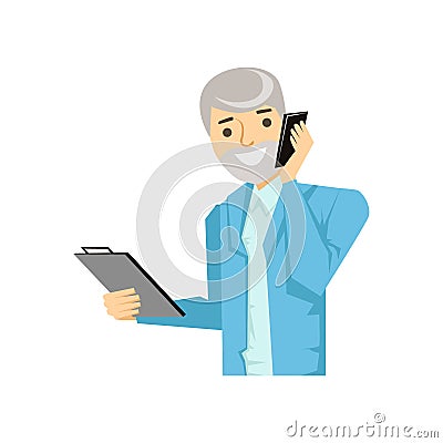 Businessman Discussing Work On Smartphone, Part Of People Speaking On The Mobile Phone Series Vector Illustration