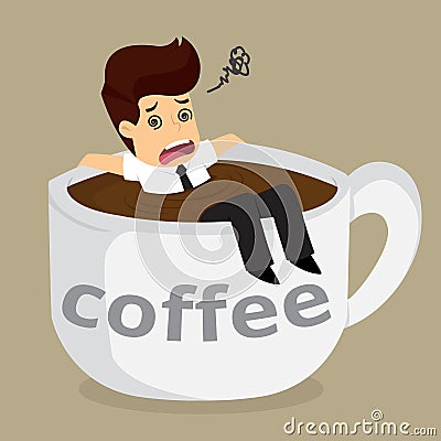 Businessman dizziness with big cup coffee Vector Illustration