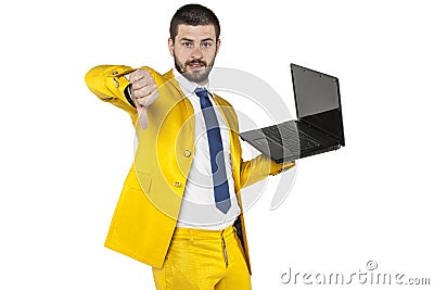 Businessman does not recommend specific equipment company Stock Photo