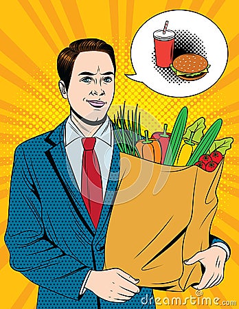 Businessman doing grocery shopping Cartoon Illustration