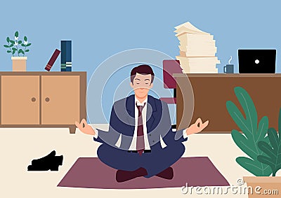 Businessman doing yoga in office Vector Illustration