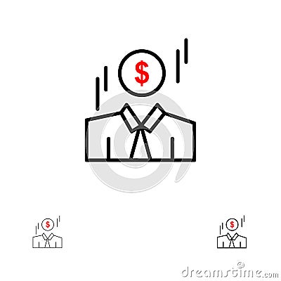 Businessman, Dollar, Man, Money Bold and thin black line icon set Vector Illustration