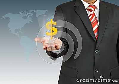 Businessman with dollar symbol over his hand Stock Photo