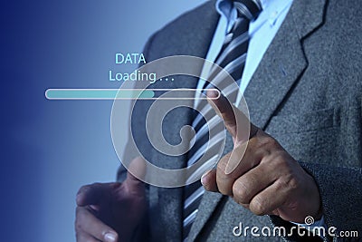 Businessman downloading digital business data form website and cloud. Download application and waiting to loading. loading bar Stock Photo