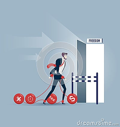 Businessman dragging chains and big ball,debt chained - Finance Crisis Concept Illustration Vector Illustration