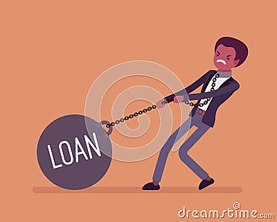 Businessman dragging a weight Loan on chain Vector Illustration