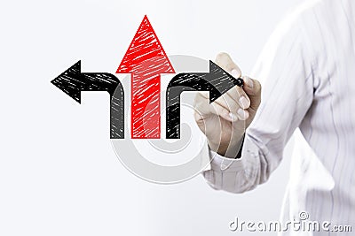 Businessman draw arrows. Decision or strategy concept Stock Photo