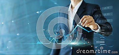 Businessman draw growth graph and progress of business and analyzing financial and investment data ,business planning and strategy Stock Photo