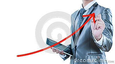 Businessman draw red curve line, business strategy Stock Photo