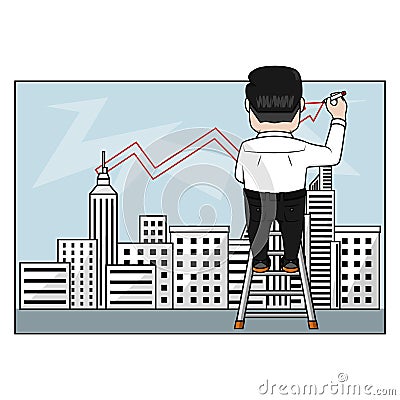 Businessman Drawing Company Progress Color Illustration Vector Illustration