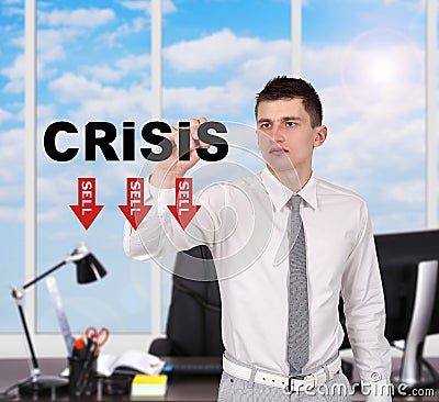Businessman drawing crisis concept Stock Photo