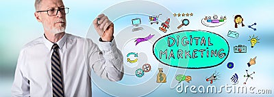 Businessman drawing digital marketing concept Stock Photo