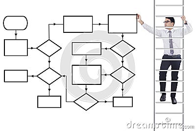 Businessman drawing flowchart Stock Photo