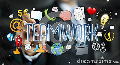 Businessman drawing hand-drawn teamwork presentation Stock Photo