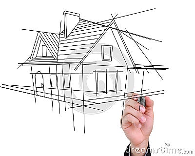 Businessman drawing house. Stock Photo