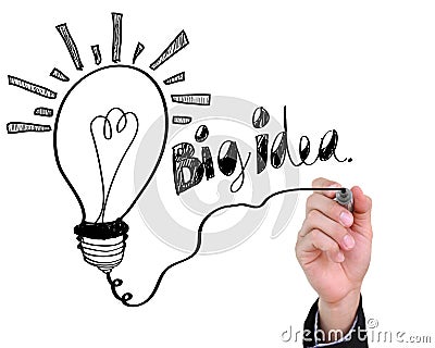 Businessman drawing light bulb with big idea. Stock Photo