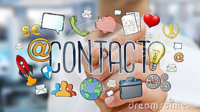 Businessman drawing manuscript contact text Stock Photo