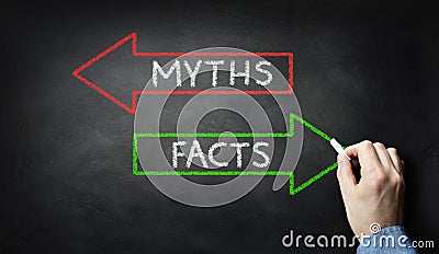 Businessman drawing Myths or Facts on blackboard Stock Photo