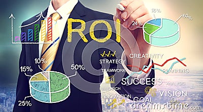 Businessman drawing ROI (return on investment) Stock Photo