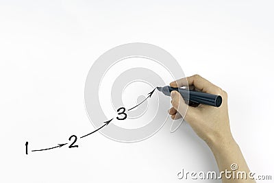 Businessman drawing steps of plan Stock Photo