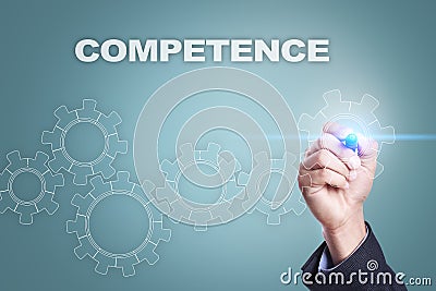 Businessman drawing on virtual screen. competence concept Stock Photo