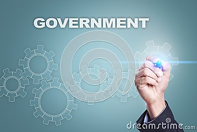 Businessman drawing on virtual screen. government concept Stock Photo