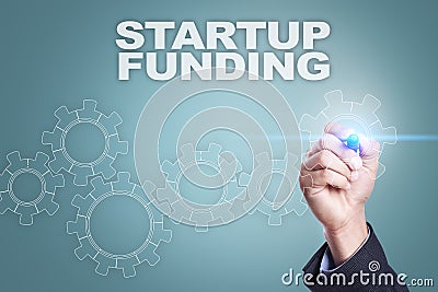 Businessman drawing on virtual screen. startup funding concept Stock Photo