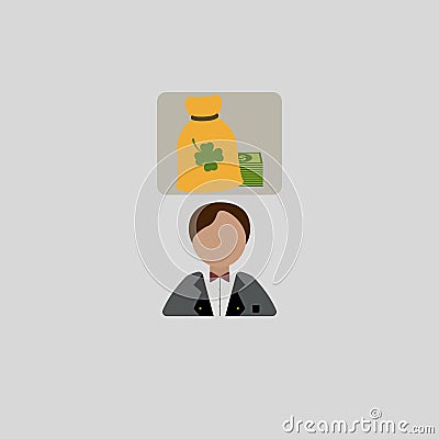 Businessman dreaming about money and luck. Man. Vector illustration. EPS 10. Cartoon Illustration