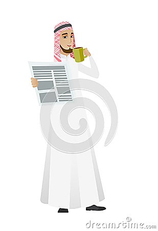 Businessman drinking coffee and reading newspaper. Vector Illustration