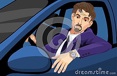 Businessman driving car Vector Illustration