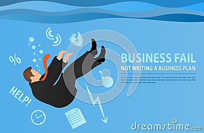 Businessman drowning in his problems. The metaphor of bad business. Flat style modern vector illustration. Business problem Vector Illustration