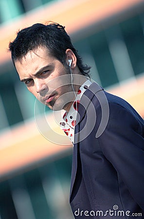 Businessman With Earbud Stock Photo