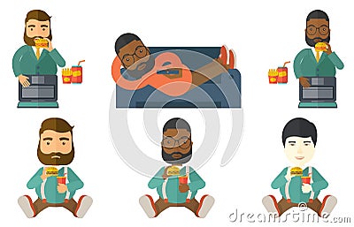 Businessman eating hamburger vector illustration. Vector Illustration