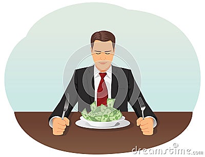 Businessman eating money Vector Illustration